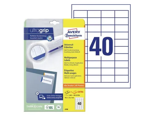 Etiket Avery Zweckform 4780 48.5x25.4mm wit 1000stuks