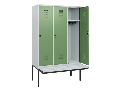 locker met bank,HxBxD 1950x1200x815mm,3vak,vak B 400mm,draaigrendel