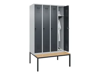 locker met bank,HxBxD 2120x1200x815mm,4vak,vak B 300mm,draaigrendel - 1