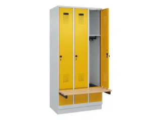 locker met bank,HxBxD 1950x900x815mm,3vak,vak B 300mm,draaigrendel - 1