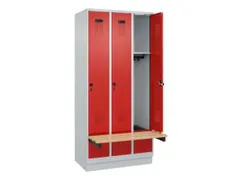 locker met bank,HxBxD 1950x900x815mm,3vak,vak B 300mm,draaigrendel