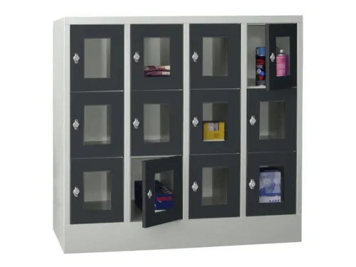 lockerkast,HxBxD 1187x1200x500mm,4x3vakken,RAL7035,front RAL7016