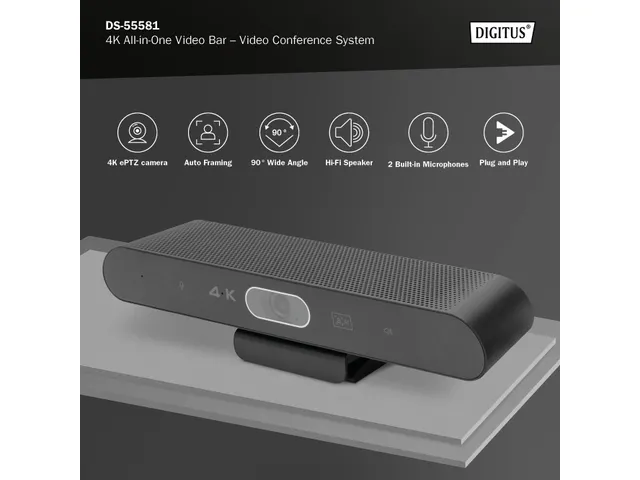 DIGITUS 4K alles-in-één videobar Mini videoconferentiesysteem