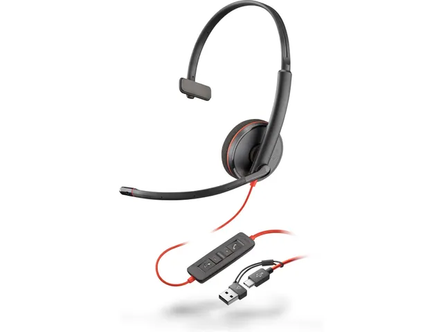 Micro-casque monaural USB-C noir Poly Blackwire 3210 + adaptateur USB-