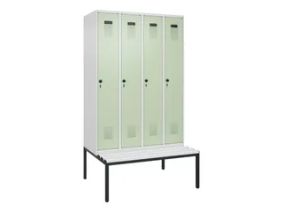 locker met bank,HxBxD 2120x1200x815mm,4vak,vak B 300mm,draaigrendel - 2