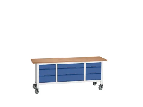 werkbank HxBxD 830x2000x600mm multiplexblad 9laden RAL7035