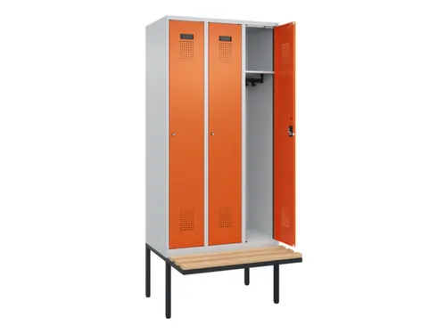 locker met bank,HxBxD 2120x900x815mm,3vak,vak B 300mm,cilinderslot