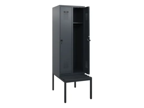 locker met bank,HxBxD 1950x600x815mm,2vak,vak B 300mm,draaigrendel