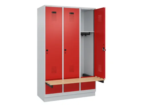 locker met bank,HxBxD 1950x1200x815mm,3vak,vak B 400mm,draaigrendel