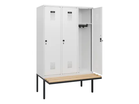 locker met bank,HxBxD 1950x1200x815mm,3vak,vak B 400mm,draaigrendel