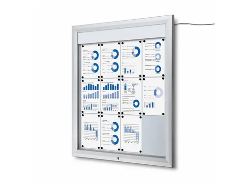 Outdoor mededelingenbord 12x A4 met logopaneel LED verlicht