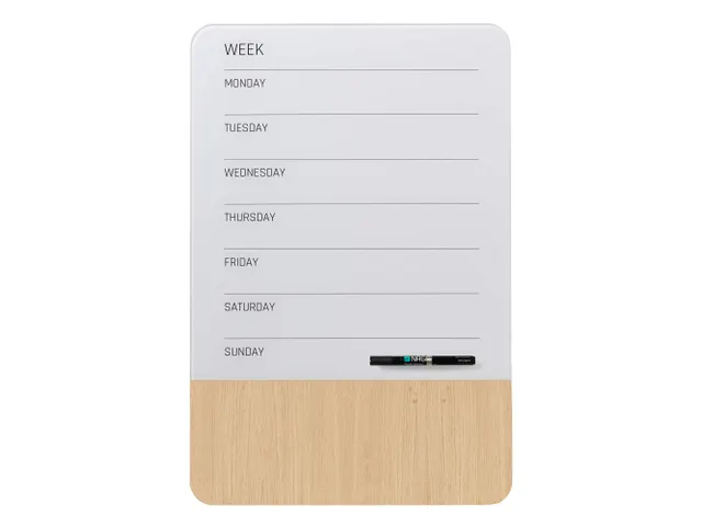 Glasmagneetbord Naga 40x60cm weekplanner GB wit/hout