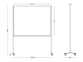 Verrijdbaar Whiteboard Workboard 120x150cm Gelakt Staal zwart profiel - 2