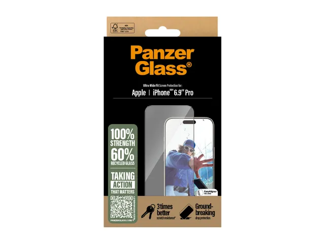 PanzerGlass Screen Protector iPhone 16 Pro Max | Ultra-Wide Fit, Ap