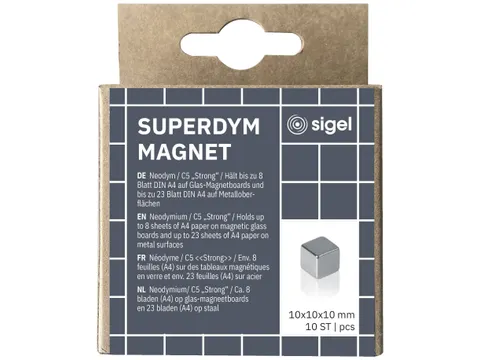 Magneten Sigel voor glasbord set 10stuks zilverkleurig C5 sterk 10x10x