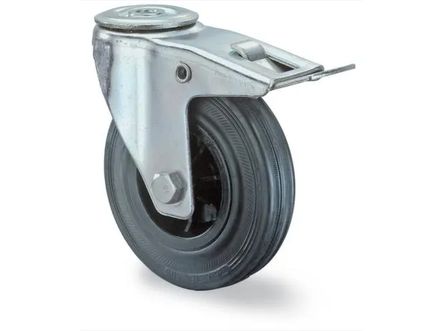 zwenkwiel m. rem,draagverm. 50kg,massief rubber-banden,ØxB 80x25mm