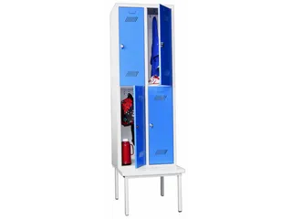 Garderobekast 2150x630x800mm 2x2 Vakken Zitbank Ral7035 Front Ral6011 - 1