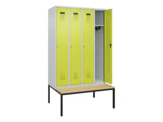 locker met bank,HxBxD 2120x1200x815mm,4vak,vak B 300mm,cilinderslot - 1