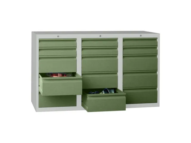 ladekast HxBxD 900x1500x500mm 15laden RAL7035 front RAL6011