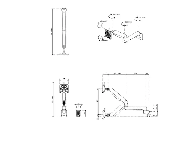 Bras support 1 écran Viewprime plus fixation rail 520 noir