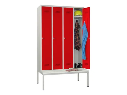 locker met bank,HxBxD 2150x1200x500mm,4vak,RAL7035,front RAL3000