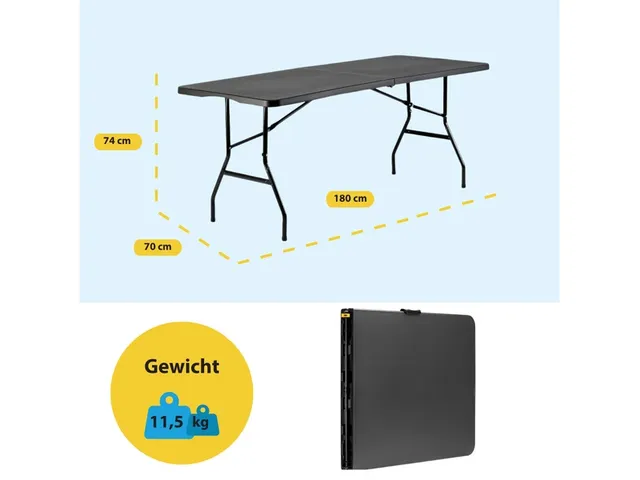 Table pliante Brasq 180x70x74mm FT180 noir