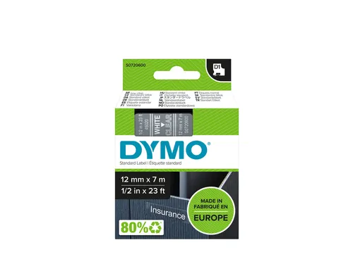 Labeltape Dymo 45020 D1 S720600 12mmx7m wit op transparant