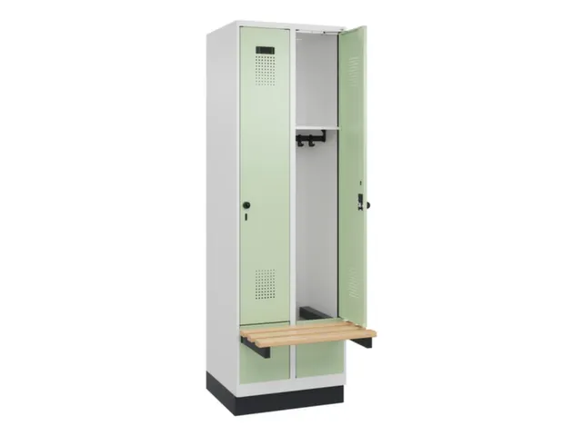 locker met bank,HxBxD 1950x600x815mm,2vak,vak B 300mm,draaigrendel