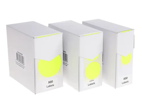 Etiketten Op Rol 25mm Fluor Geel Met Dispenser 500 Stuks