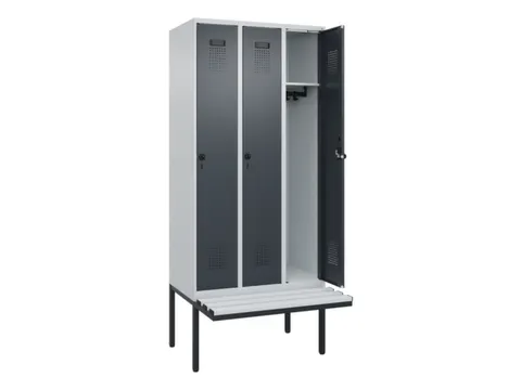 locker met bank,HxBxD 2120x900x815mm,3vak,vak B 300mm,draaigrendel