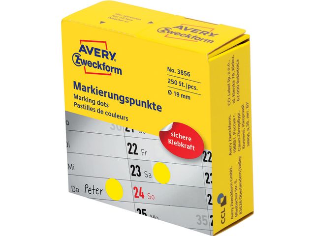 Avery marking dots, diameter 19mm, rol met 250 stuks, geel | AveryEtiketten.be