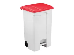 Contitop,mobiele afvalbak met pedaal 90L wit/rood/VE:3