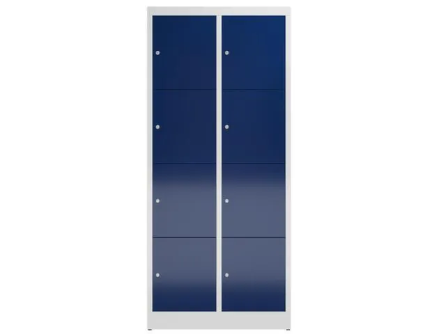 Lockerkast 1800x800x500mm 2x4 vakken cilinderslot, sokkel, RAL5010