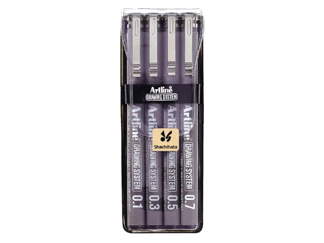 Fineliner Artline technisch etui met 0.1-0.3-0.5-0.7mm zwart