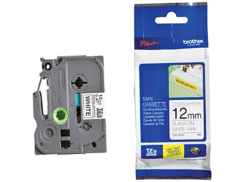 Labeltape Brother P-touch TZe-S231 extra sterk klevend 12mm zwart op w