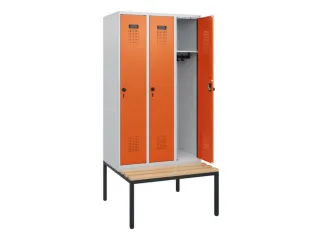 locker met bank,HxBxD 1950x900x815mm,3vak,vak B 300mm,draaigrendel - 1