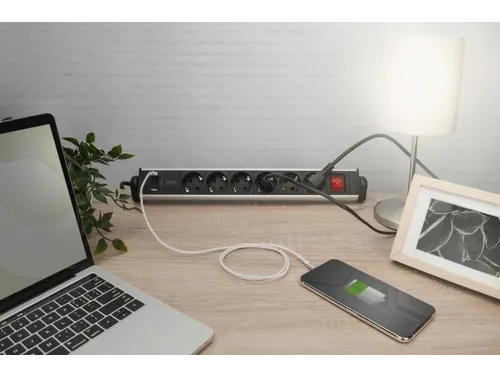 6-voudige kantoorstekkerdoos met 3x USB-poorten