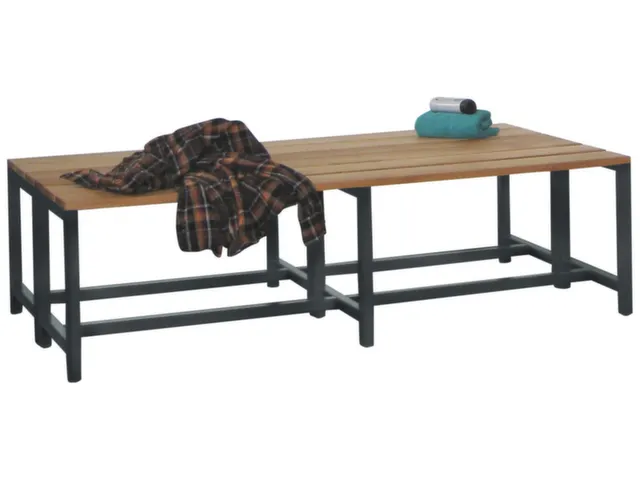 banc double,LxP 1500x740mm,barrettes en bois hêtre,piètement RAL7016