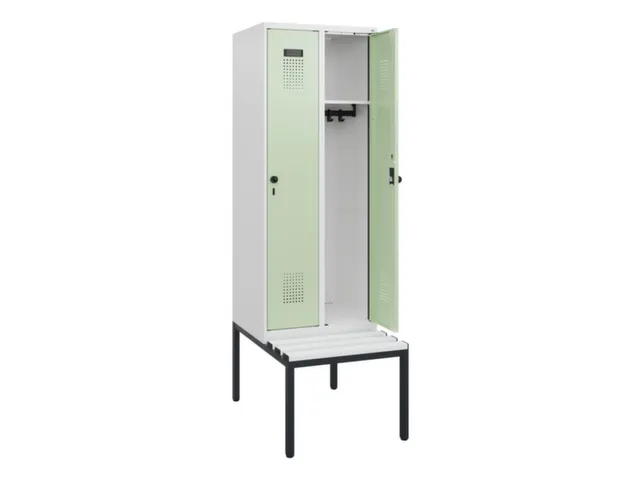 locker met bank,HxBxD 1950x600x815mm,2vak,vak B 300mm,draaigrendel