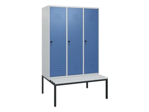 locker met bank,HxBxD 1950x1200x815mm,3vak,vak B 400mm,draaigrendel
