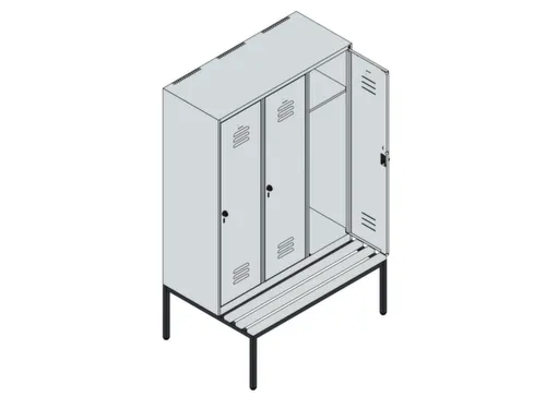 locker met bank,HxBxD 1950x1200x815mm,3vak,vak B 400mm,draaigrendel