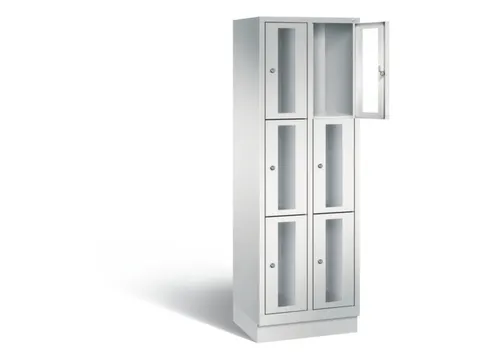 Lockerkast 1800x610x500mm 2x3 vakken Cilinderslot, Sokkel, RAL7035