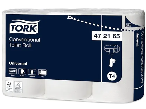 Tork Traditioneel Toiletpapier, 2-laags, 23,8mtr/9,4cm, 200vel/rol, 12