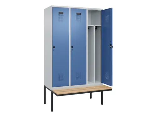 locker met bank,voor scheiding van kleding,HxBxD 2120x1200x815mm,3vak