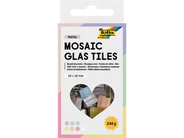 Folia Mozaieksteentjes glas 10x10mm pastelkleuren assorti