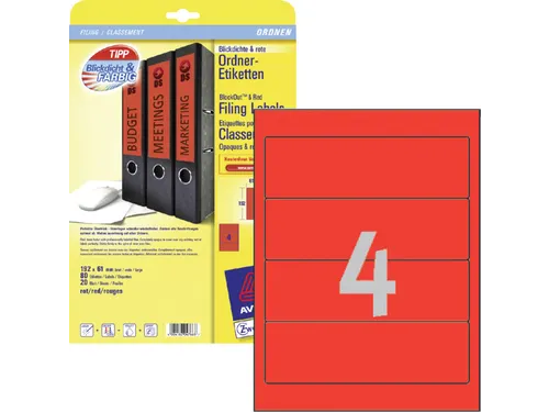 Rugetiket Avery Zweckform breed 192x61mm Rood L4766 80 stuks