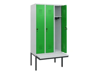 locker met bank,HxBxD 1950x900x815mm,3vak,vak B 300mm,draaigrendel - 1