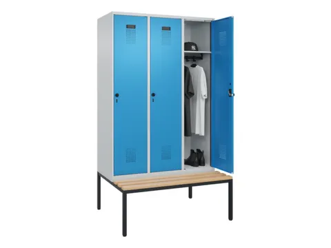 locker met bank,HxBxD 2120x1200x815mm,3vak,vak B 400mm,draaigrendel