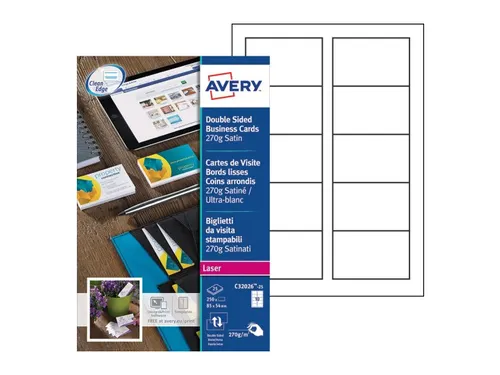 Visitekaart Avery C32026-25 2-zijdig 270gr 85x54mm 250stuks