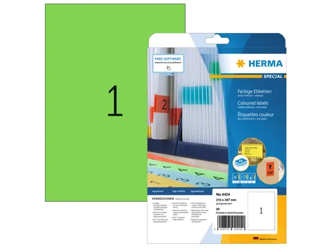 HERMA 4424 Verwijderbare etiketten A4 210x297mm Groen 20 stuks